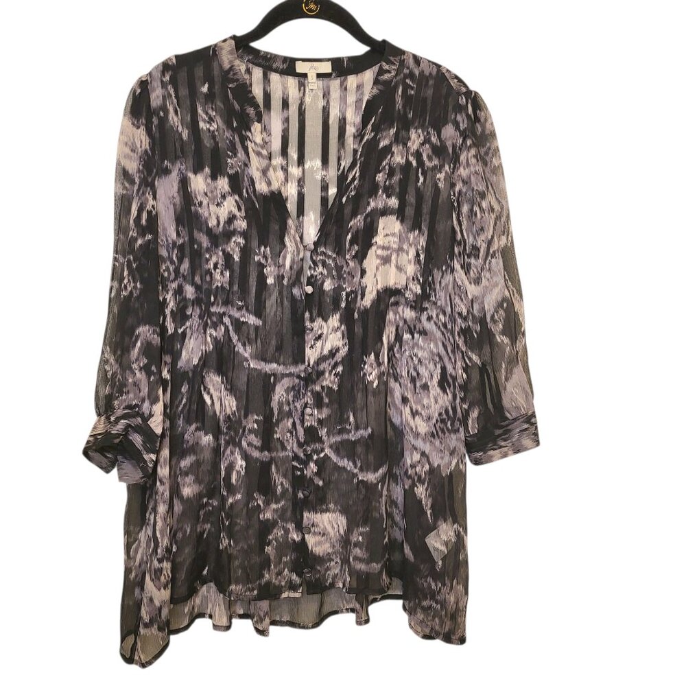Joie 100% Silk Black & White Floral Print Blouse Size Small